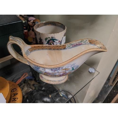 421 - Old Ceramic Cup And Saucer Boat A/F