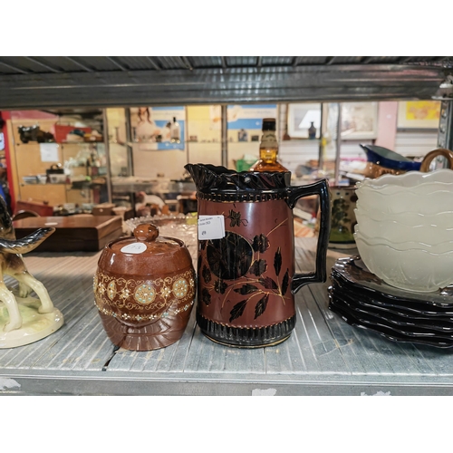 459 - Greek Lidded Pot Plus A Brown Patterned Jug A/F