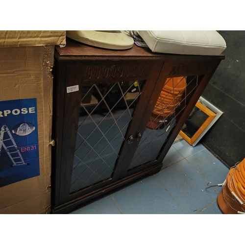 85 - Darkwood Cabinet With Leaded Glass Doors