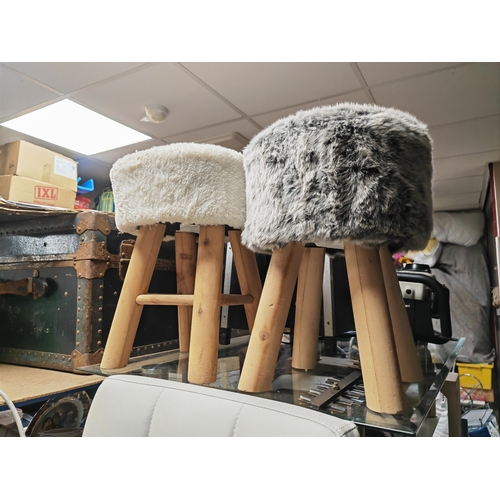 86 - 2 Fur Upholstered Stools