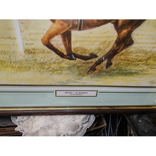 121 - Framed Print Of A Horse And Jockey Mtoto With M Roberts By Ian Graham