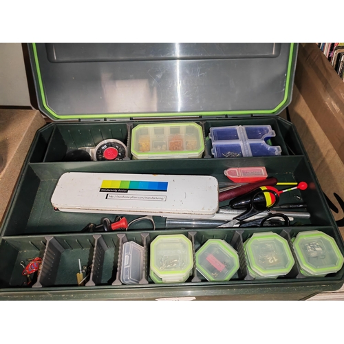 144 - Plastic Case And Tub Of Fishing Weights, Scissors Hooks Etc