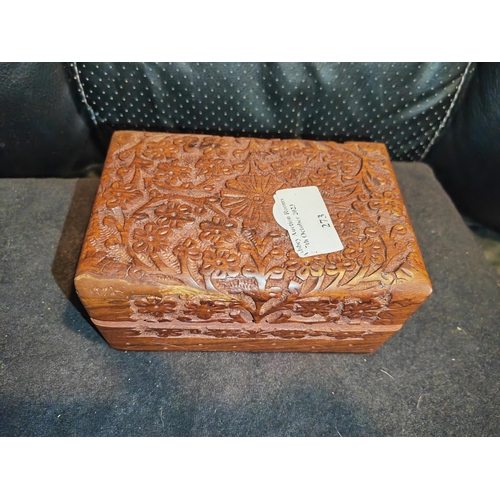 273 - Wooden Carved Box + A Bag Of Decorative Necklace