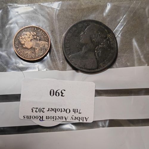 390 - 1862 Victorian Penny + 1876 Farthing