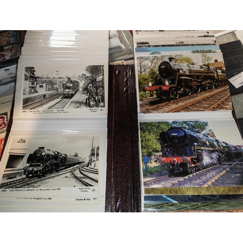 555 - Approx 80 Train & Railway Postcards Including B & W Vintage Pamlin Prints & A Few Colour