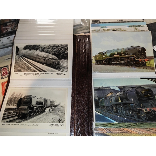 555 - Approx 80 Train & Railway Postcards Including B & W Vintage Pamlin Prints & A Few Colour