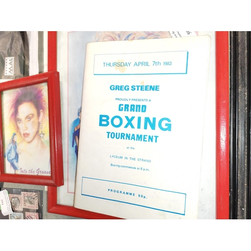 587 - 2 Framed Madonna Pictures Plus A Photo Of The Platters With Signature And A Boxing Tournament Progra... 