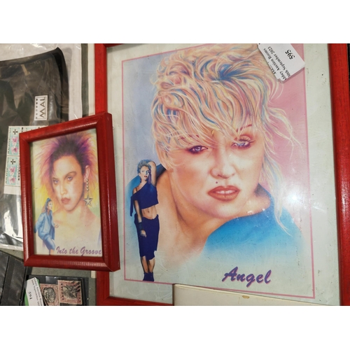 587 - 2 Framed Madonna Pictures Plus A Photo Of The Platters With Signature And A Boxing Tournament Progra... 