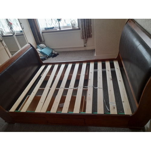 704 - Wood And Leather King Sized (5ft Bed) Sleigh Bed No Mattress