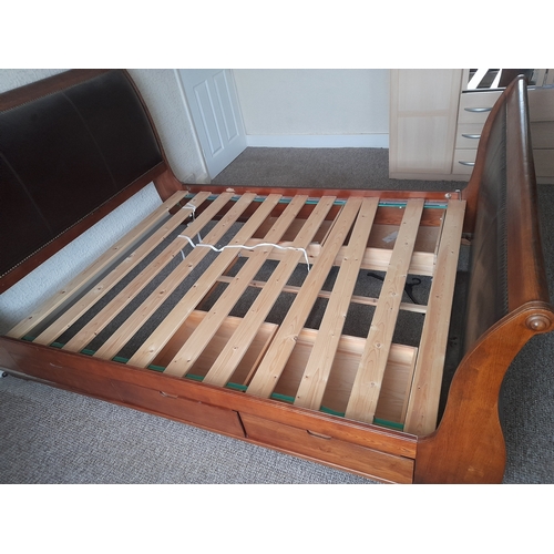 704 - Wood And Leather King Sized (5ft Bed) Sleigh Bed No Mattress