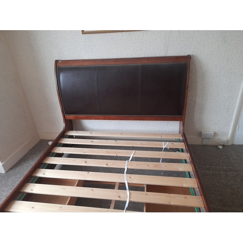 704 - Wood And Leather King Sized (5ft Bed) Sleigh Bed No Mattress