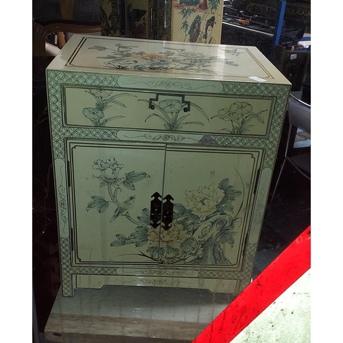 36 - Cream Lacquered Chinese Cupboard With Drawer