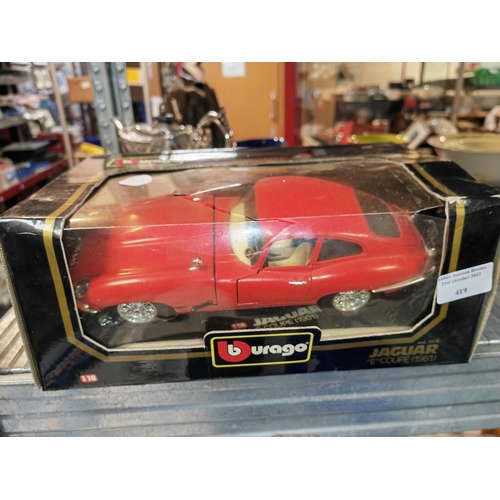 419 - Burago E Type Jaguar Large Scale Diecast Car In Box