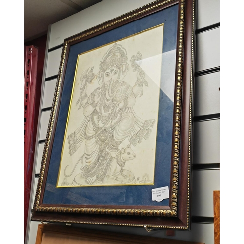 100 - Large Framed Ganesh Picture Some Foxing