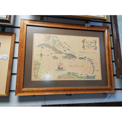 105 - Framed West Indies Caribbean Map