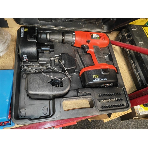 174 - Black And Decker Cordless Drill With 2 Batteries And Charger In Case Working