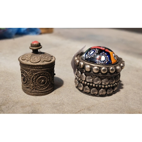 377 - 2 White Metal Indian Small Pots