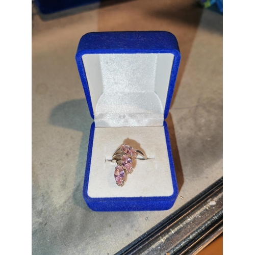 383 - Boxed Silver Pink Stone Ring