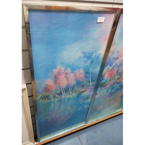 110 - 2 Large Thin Framed Pastels Of Forest Scenes