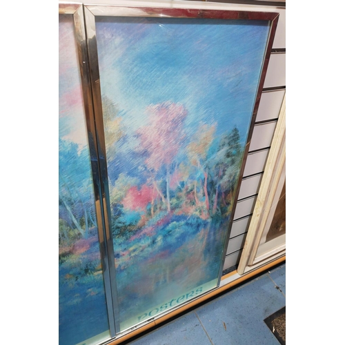 110 - 2 Large Thin Framed Pastels Of Forest Scenes