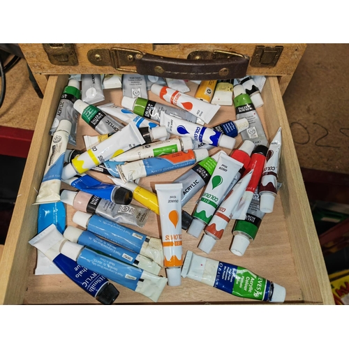 217 - Box Of Artist Paints & Brushes Large Lot