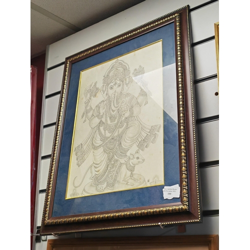 100 - Large Framed Ganesh Picture Some Foxing