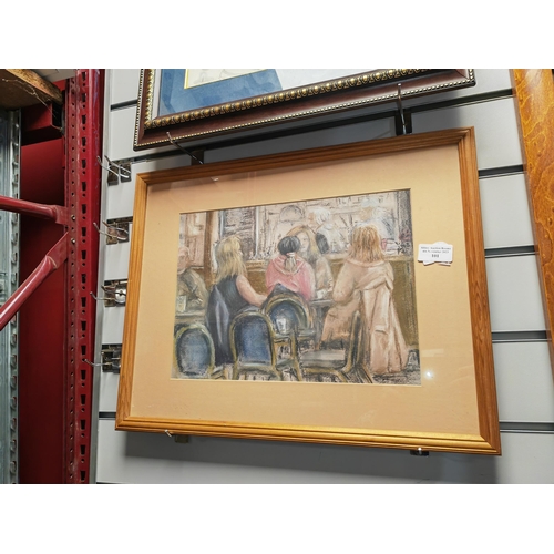 101 - Framed Watercolour Of Ladies At A Bar