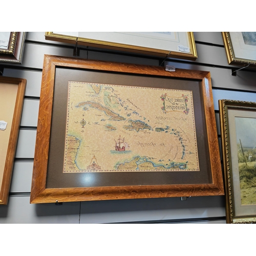 105 - Framed West Indies Caribbean Map