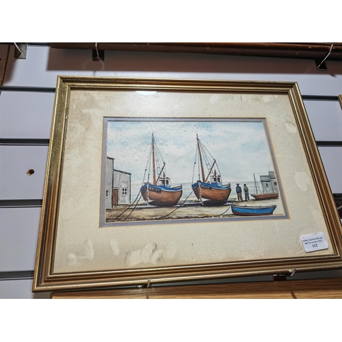 112 - Framed Watercolour Of A Boating Harbour Seen By A F Franklin