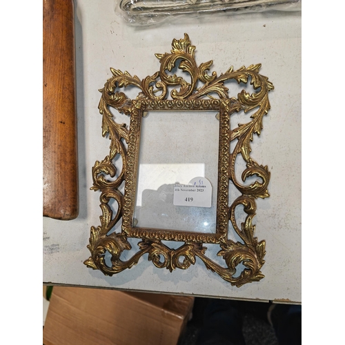 419 - Antique Heavy Brass Picture Frame