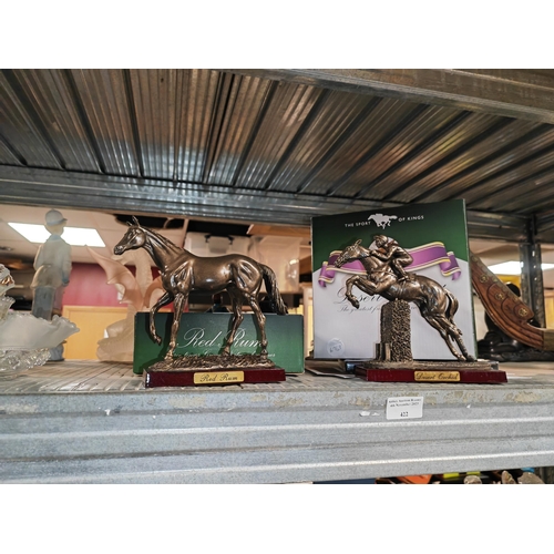 422 - 2 Boxed Horse And Jockey Figurines On Plynths Red Rum And Desert Orchid With Paperwork And Dvd