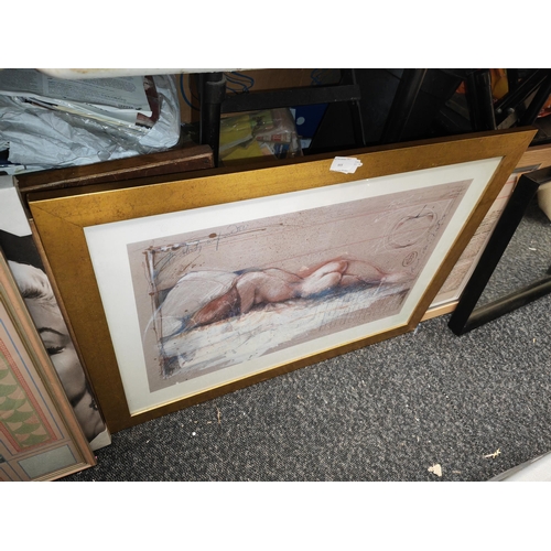 555 - Large Framed Print Of A Naked Lady Laying Down