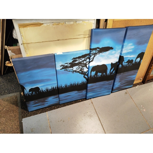 557 - 4 Blue Elephant Prints On Canvas