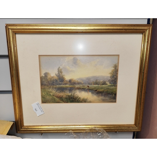 563 - Small Framed Watercolour Of A Lake Scene Signed E M B