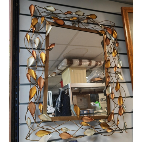 564 - Metal Leaf Patterned Framed Mirror