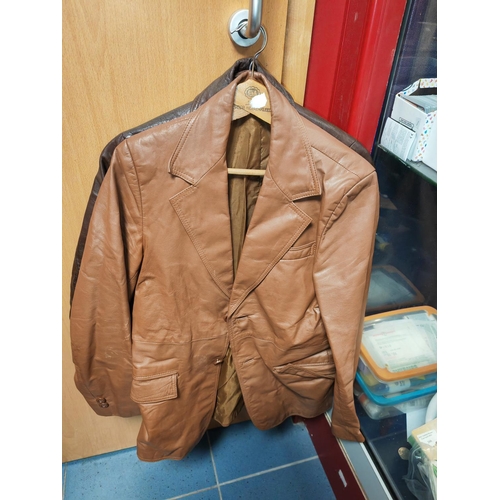 13 - 3 Leather Jackets 2 Brown 1 Black 1 Brown Has A Rip