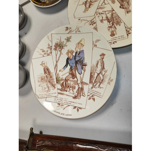 472 - Set Of 5 Chassiurs Sarreguemines Patterned Plates