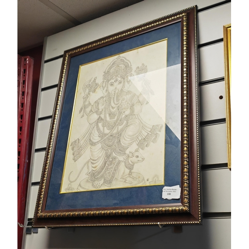 100 - Large Framed Ganesh Picture Some Foxing