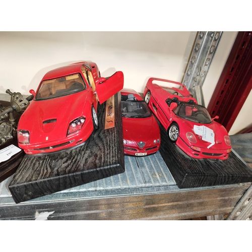 198 - 3 Large Scale Diecast Cars 2 On Plynths