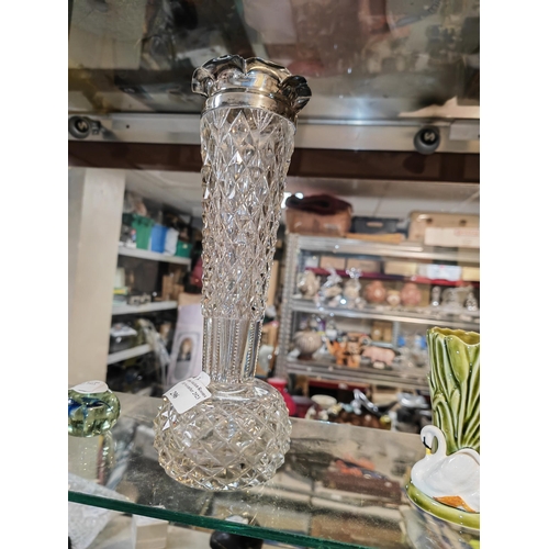 296 - Cut Glass Vase With Silver Rim