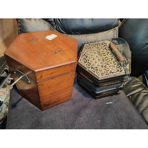 300 - Late Victorian George Jones 35 Button Concertina With Box (Handle Missing To Box)