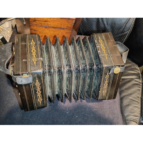 300 - Late Victorian George Jones 35 Button Concertina With Box (Handle Missing To Box)