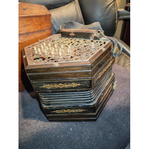 300 - Late Victorian George Jones 35 Button Concertina With Box (Handle Missing To Box)