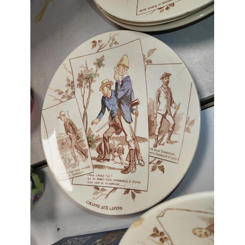 463 - Set Of 5 Chassiurs Sarreguemines Patterned Plates