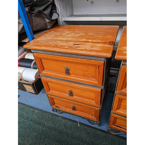 91 - Pair Of Pine And Metal Bedside Cabinets