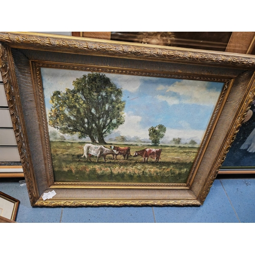 103 - Framed Oil On Board Of Cows In A Field