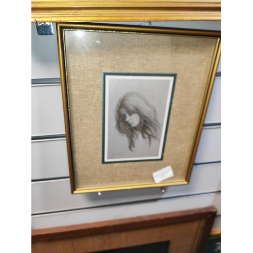 107 - Small Framed Print Of A Lady Signed Efeio Pfeit