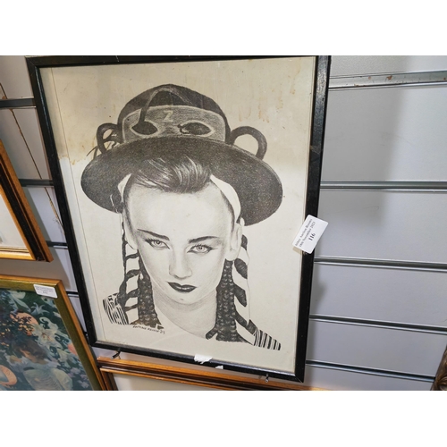 116 - Framed Pencil Drawing Of Boy George Signed Antonie Krause