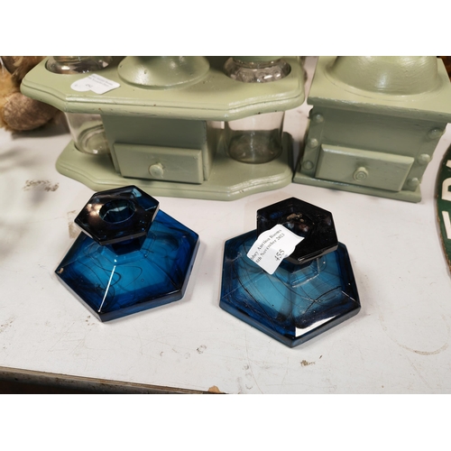 455 - Pair Of 1930'S Blue Davidson Cloud Glass Candle Holders