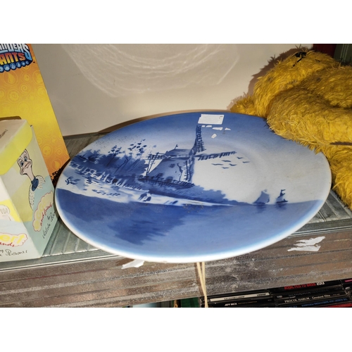 638 - German Blue And White Plate With Windmill